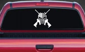 Punisher US American Flag Crossed AR15 Guns Car or Truck Window Decal Sticker