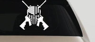 Punisher US American Flag Crossed AR15 Guns Car or Truck Window Vinyl Decal Sticker