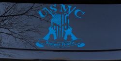 USMC Semper Fidelis Punisher Skull US Flag Crossed AR15 Guns Military Car or Truck Window Decal Sticker (Sky Blue)