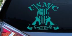 USMC Semper Fidelis Punisher Skull US Flag Crossed AR15 Guns Military Car or Truck Window Vinyl Decal Sticker (Turquoise)
