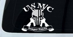 USMC Semper Fidelis Punisher Skull US Flag Crossed AR15 Guns Military Car or Truck Window Decal Sticker