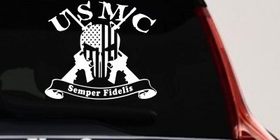 USMC Semper Fidelis Punisher Skull US Flag Crossed AR15 Guns Military Car or Truck Window Vinyl Decal Sticker