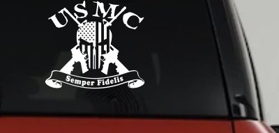 USMC Semper Fidelis Punisher Skull US Flag Crossed AR15 Guns Military Car or Truck Window Vinyl Decal Sticker