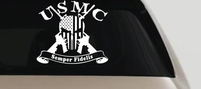 USMC Semper Fidelis Punisher Skull US Flag Crossed AR15 Guns Military Car or Truck Window Vinyl Decal Sticker