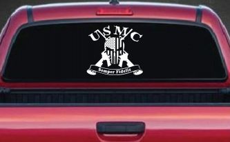 USMC Semper Fidelis Punisher Skull US Flag Crossed AR15 Guns Military Car or Truck Window Decal Sticker