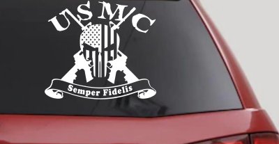 USMC Semper Fidelis Punisher Skull US Flag Crossed AR15 Guns Military Car or Truck Window Vinyl Decal Sticker