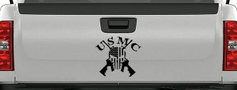 USMC Punisher Skull US Flag Crossed AR15 Guns Military Car or Truck Window Decal Sticker (Matte Black)