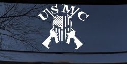 USMC Punisher Skull US Flag Crossed AR15 Guns Military Car or Truck Window Decal Sticker