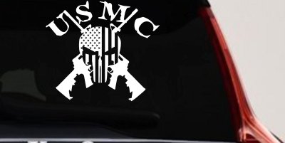 USMC Punisher Skull US Flag Crossed AR15 Guns Military Car or Truck Window Vinyl Decal Sticker