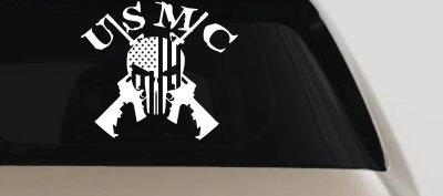 USMC Punisher Skull US Flag Crossed AR15 Guns Military Car or Truck Window Vinyl Decal Sticker