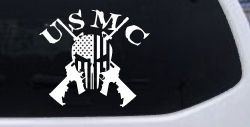 USMC Punisher Skull US Flag Crossed AR15 Guns Military Car or Truck Window Decal Sticker