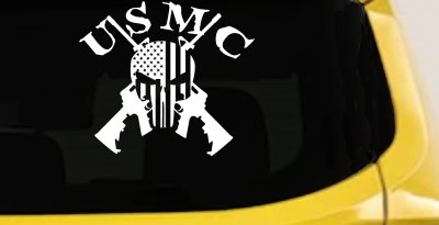 USMC Punisher Skull US Flag Crossed AR15 Guns Military Car or Truck Window Vinyl Decal Sticker