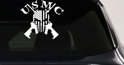 USMC Punisher Skull US Flag Crossed AR15 Guns Military Car or Truck Window Vinyl Decal Sticker