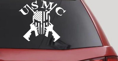 USMC Punisher Skull US Flag Crossed AR15 Guns Military Car or Truck Window Vinyl Decal Sticker