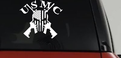 USMC Punisher Skull US Flag Crossed AR15 Guns Military Car or Truck Window Vinyl Decal Sticker