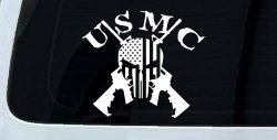 USMC Punisher Skull US Flag Crossed AR15 Guns Military Car or Truck Window Decal Sticker