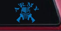 ARMY Punisher Skull US American Flag Crossed AR15 Guns Military Car or Truck Window Vinyl Decal Sticker (Sky Blue)
