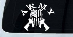 ARMY Punisher Skull US American Flag Crossed AR15 Guns Military Car or Truck Window Decal Sticker