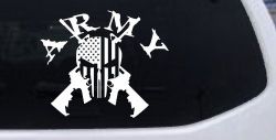 ARMY Punisher Skull US American Flag Crossed AR15 Guns Military Car or Truck Window Decal Sticker