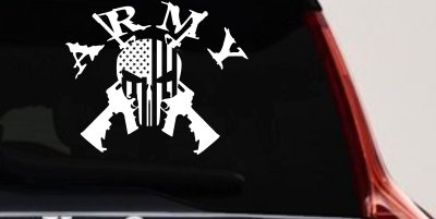 ARMY Punisher Skull US American Flag Crossed AR15 Guns Military Car or Truck Window Vinyl Decal Sticker