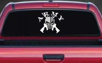 ARMY Punisher Skull US American Flag Crossed AR15 Guns Military Car or Truck Window Decal Sticker