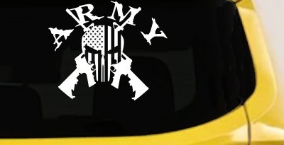 ARMY Punisher Skull US American Flag Crossed AR15 Guns Military Car or Truck Window Vinyl Decal Sticker