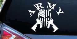 ARMY Punisher Skull US American Flag Crossed AR15 Guns Military Car or Truck Window Decal Sticker