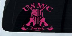 USMC United States Marine Corps Ooh Rah Punisher Skull US Flag Crossed AR15 Guns Military Car or Truck Window Decal Sticker (Hot Pink)