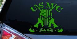 USMC United States Marine Corps Ooh Rah Punisher Skull US Flag Crossed AR15 Guns Military Car or Truck Window Decal Sticker (Lime)