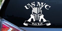 USMC United States Marine Corps Ooh Rah Punisher Skull US Flag Crossed AR15 Guns Military Car or Truck Window Decal Sticker