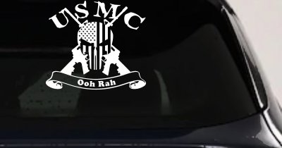 USMC United States Marine Corps Ooh Rah Punisher Skull US Flag Crossed AR15 Guns Military Car or Truck Window Vinyl Decal Sticker