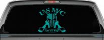 USMC United States Marine Corps First to Fight Punisher Skull US Flag Crossed AR15 Guns Military Car or Truck Window Decal Sticker (Turquoise)
