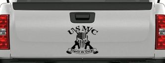 USMC United States Marine Corps Esprit de Corps Punisher Skull US Flag Crossed AR15 Guns Military Car or Truck Window Decal Sticker (Black)