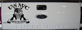 USMC United States Marine Corps Esprit de Corps Punisher Skull US Flag Crossed AR15 Guns Military Car or Truck Window Decal Sticker (Black)