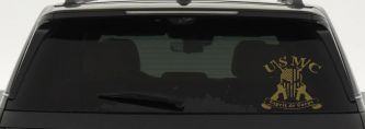 USMC United States Marine Corps Esprit de Corps Punisher Skull US Flag Crossed AR15 Guns Military Car or Truck Window Decal Sticker (Gold)