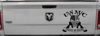 USMC United States Marine Corps Esprit de Corps Punisher Skull US Flag Crossed AR15 Guns Military Car or Truck Window Decal Sticker (Matte Black)