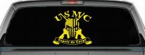 USMC United States Marine Corps Esprit de Corps Punisher Skull US Flag Crossed AR15 Guns Military Car or Truck Window Decal Sticker (Yellow)