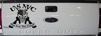 USMC United States Marine Corps The Few The Proud Punisher Skull US Flag Crossed AR15 Guns Military Car or Truck Window Decal Sticker (Black)