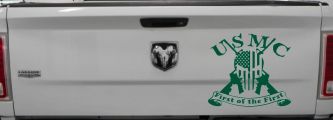 USMC United States Marine Corps First of the First Punisher Skull US Flag Crossed AR15 Guns Military Car or Truck Window Decal Sticker (Dark Green)