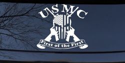 USMC United States Marine Corps First of the First Punisher Skull US Flag Crossed AR15 Guns Military Car or Truck Window Decal Sticker