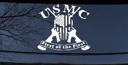 USMC United States Marine Corps First of the First Punisher Skull US Flag Crossed AR15 Guns Military Car or Truck Window Decal Sticker