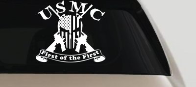 USMC United States Marine Corps First of the First Punisher Skull US Flag Crossed AR15 Guns Military Car or Truck Window Vinyl Decal Sticker