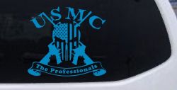 USMC United States Marine Corps The Professionals Punisher Skull US Flag Crossed AR15 Guns Military Car or Truck Window Vinyl Decal Sticker (Blue)