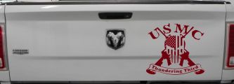USMC United States Marine Corps Thundering Third Punisher Skull US Flag Crossed AR15 Guns Military Car or Truck Window Decal Sticker (Burgundy)