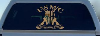 USMC United States Marine Corps Thundering Third Punisher Skull US Flag Crossed AR15 Guns Military Car or Truck Window Decal Sticker (Light Brown)