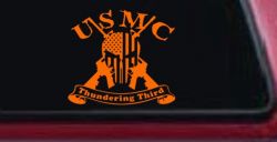USMC United States Marine Corps Thundering Third Punisher Skull US Flag Crossed AR15 Guns Military Car or Truck Window Decal Sticker (Orange)