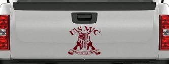 USMC United States Marine Corps Thundering Third Punisher Skull US Flag Crossed AR15 Guns Military Car or Truck Window Decal Sticker (Purple Red)