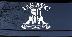 USMC United States Marine Corps Thundering Third Punisher Skull US Flag Crossed AR15 Guns Military Car or Truck Window Decal Sticker