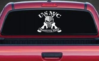 USMC United States Marine Corps Thundering Third Punisher Skull US Flag Crossed AR15 Guns Military Car or Truck Window Decal Sticker