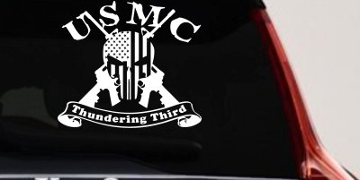 USMC United States Marine Corps Thundering Third Punisher Skull US Flag Crossed AR15 Guns Military Car or Truck Window Vinyl Decal Sticker